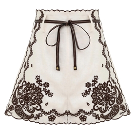 Zimmermann Ascension Embroidered Shorts, Ivory/Chocolate